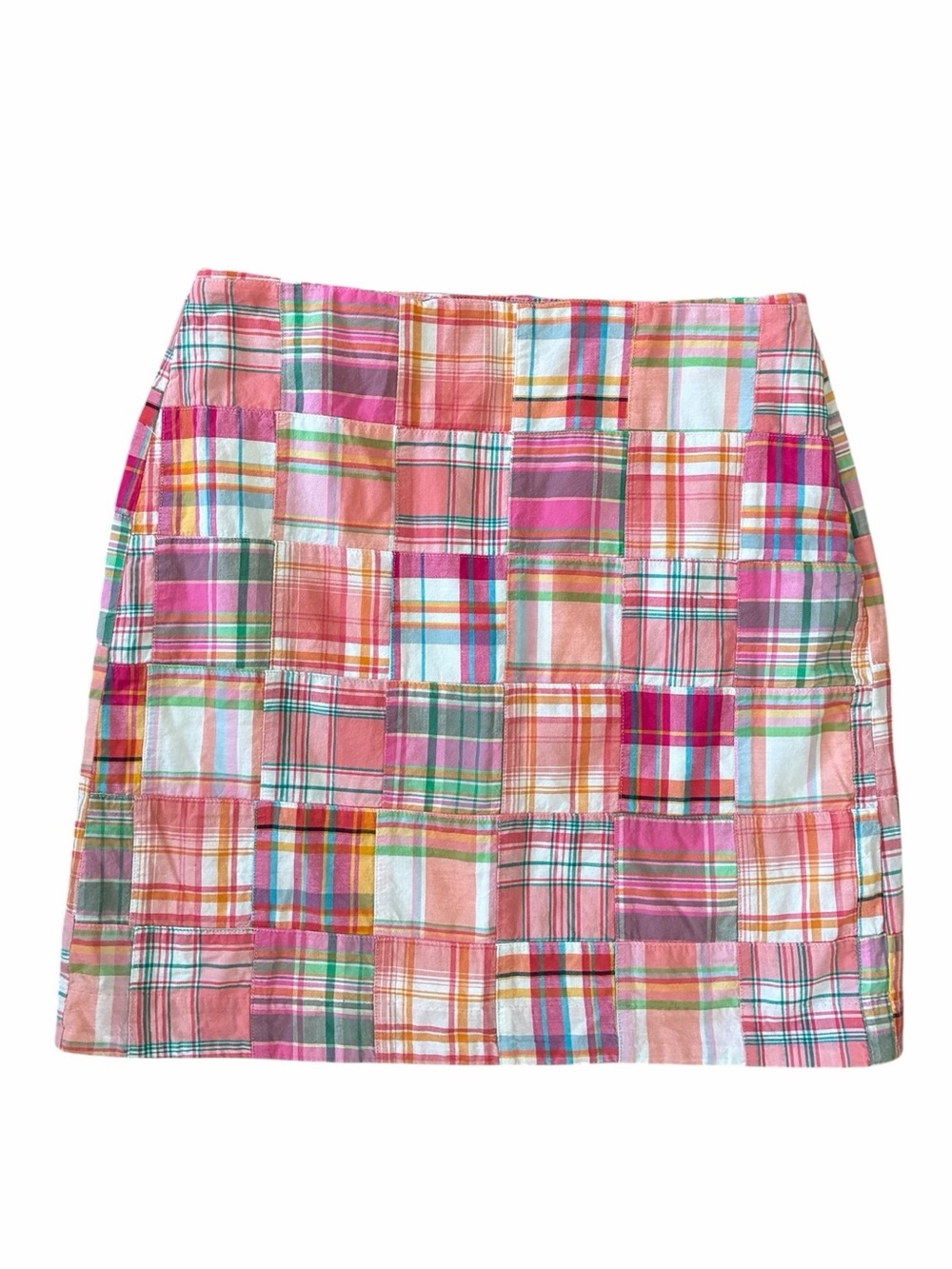 Talbots Pink Madras Patchwork Plaid Skirt 100% Cotton Women's Size 6
